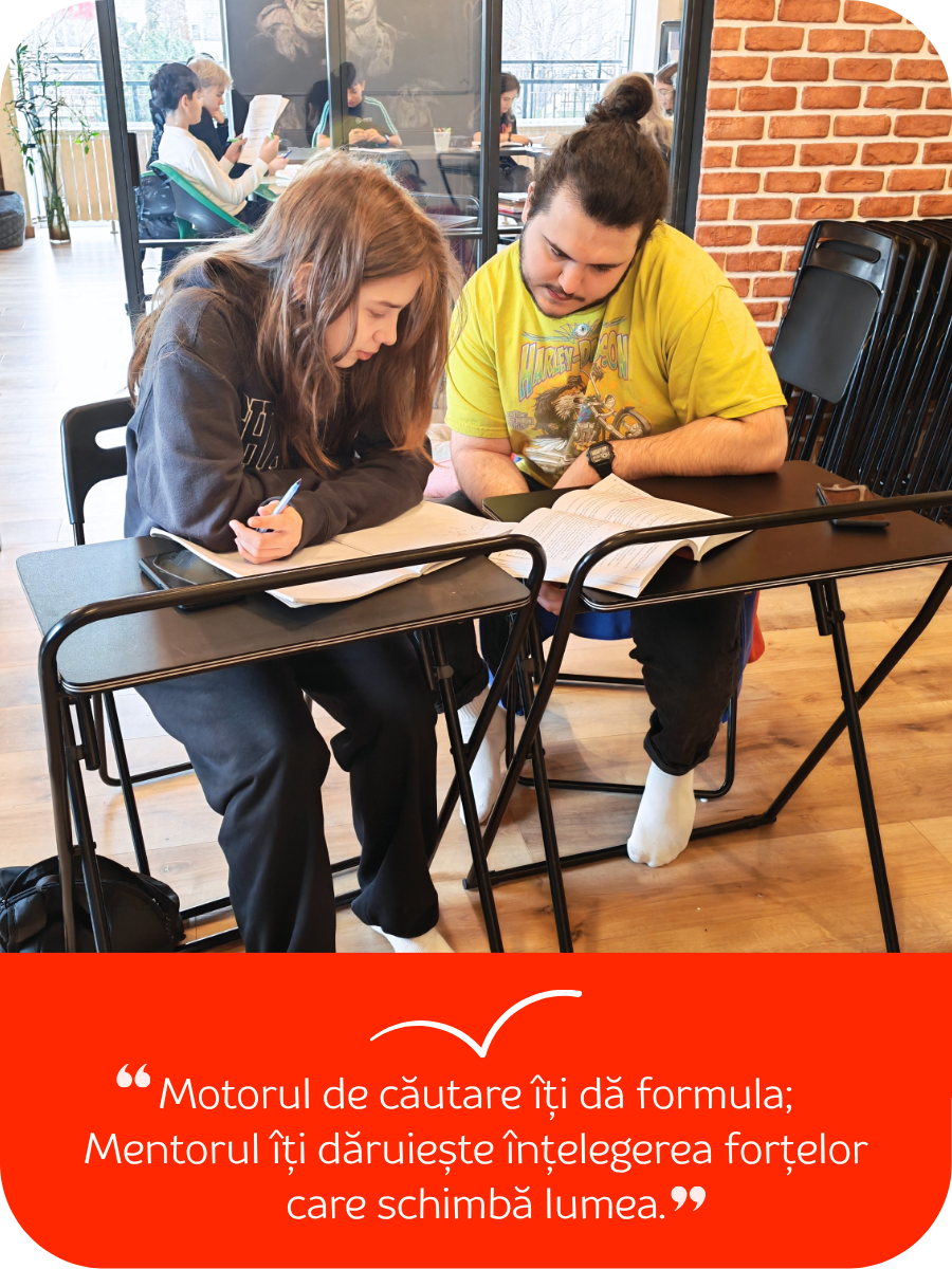 Mentorul explică legile fizicii; Copilul cucerește echilibrul universului.
